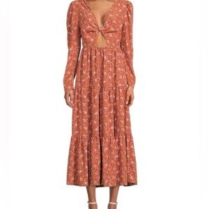 WAYF Floral Keyhole Tiered Midi Maxi Dress Fall Holiday NWT Size Medium Women’s